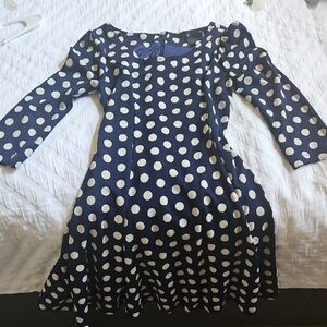 Lapis Navy Dress with Cream Polka Dots